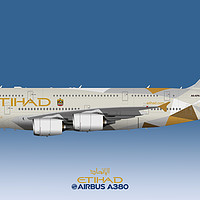 Buy canvas prints of Illustration of Etihad Airways Airbus A380 by Steve H Clark