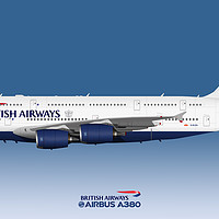 Buy canvas prints of Illustration of British Airways Airbus A380 by Steve H Clark