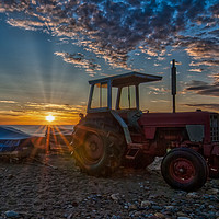 Buy canvas prints of Tractor on the Beach at Sunrise by Steve H Clark