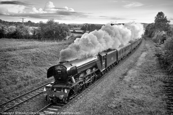 Flying Scotsman - Black and White Picture Board by Steve H Clark