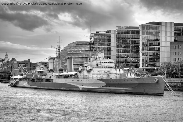 HMS Belfast - Black and White Picture Board by Steve H Clark