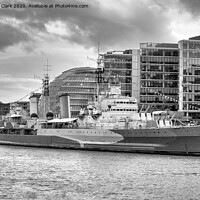 Buy canvas prints of HMS Belfast - Black and White by Steve H Clark