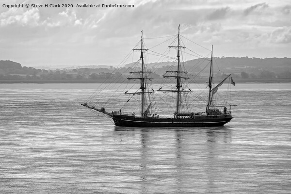 Tall Ship - Kaskelot - Black and White Picture Board by Steve H Clark