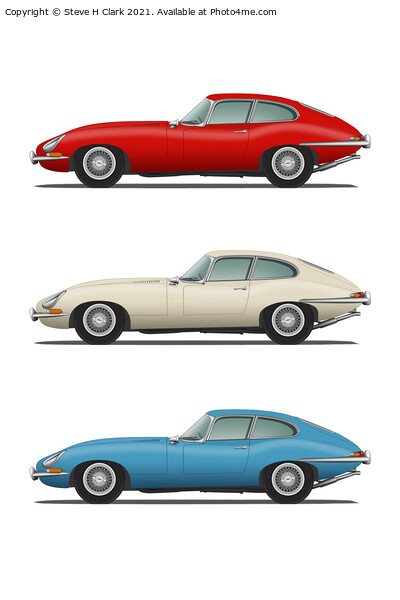 Jaguar E-Type Fixed Head Coupe Red White and Blue Picture Board by Steve H Clark