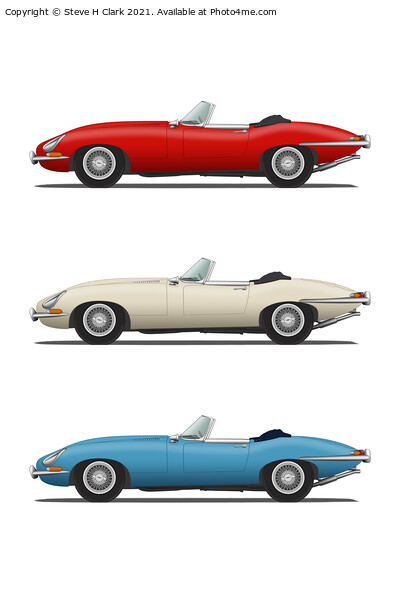 Jaguar E Type Roadster Red White and Blue Picture Board by Steve H Clark