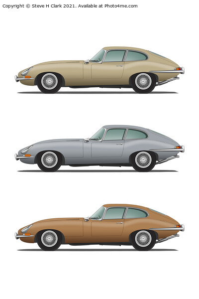 Jaguar E Type Fixed Head Coupe Gold Silver and Bro Picture Board by Steve H Clark