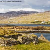 Buy canvas prints of Abandoned croft at lickisto with a mountain in the background on the isle of lewis by Peter Stuart