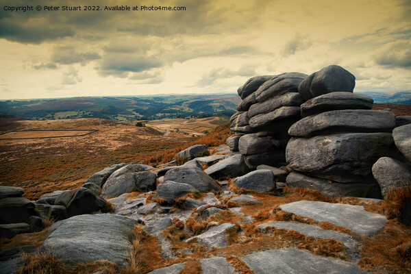 Hill walking on Higger Tor in the Peak Distrct Picture Board by Peter Stuart