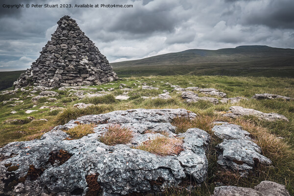 Long Scar Cairn looking towards Ingleborough Picture Board by Peter Stuart