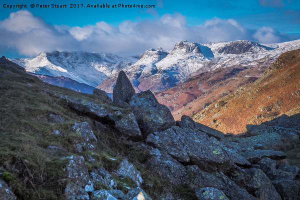 Langdale Pikes in Winter Picture Board by Peter Stuart