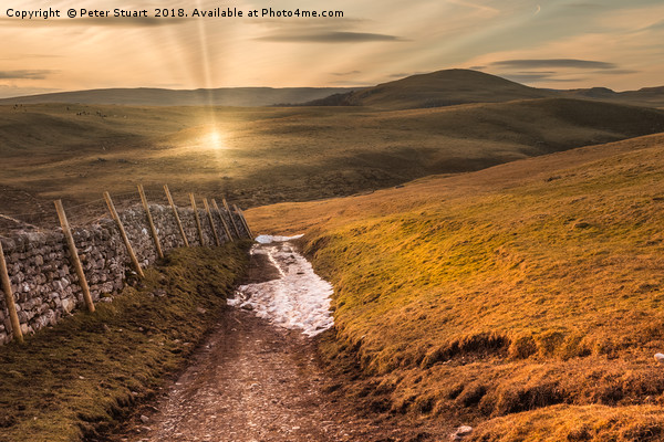 Setting sun in the Yorkshire Dales Picture Board by Peter Stuart