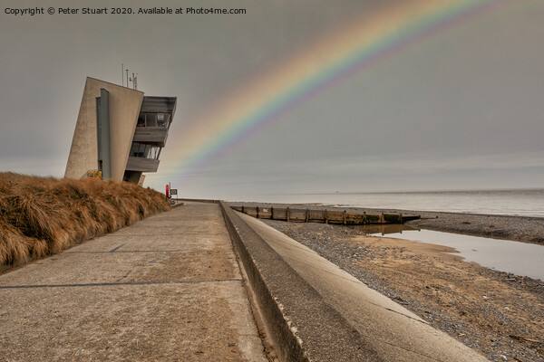 Rainbow at Rossall Beach and Watch Tower at Fleetwood, Lancashire Picture Board by Peter Stuart