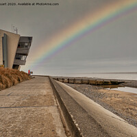 Buy canvas prints of Rainbow at Rossall Beach and Watch Tower at Fleetwood, Lancashire by Peter Stuart