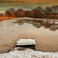 Buy canvas prints of Frozen pond at Sankey Valley nature reserve by Peter Stuart