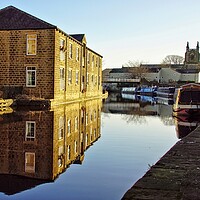 Buy canvas prints of Skipton canal towpath reflections. by David Birchall