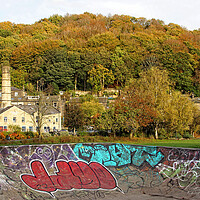 Buy canvas prints of Hebden Bridge town from the skatepark. by David Birchall