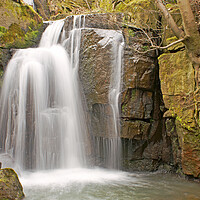 Buy canvas prints of Waterfall at Lumsdale, Derbyshire. by David Birchall