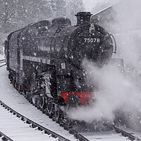 Buy canvas prints of Blizzard at Oxenhope. by David Birchall
