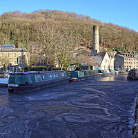 Buy canvas prints of Icy canal at Hebden Bridge by David Birchall