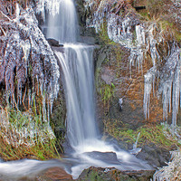 Buy canvas prints of Winter Waterfall in Derbyshire by David Birchall