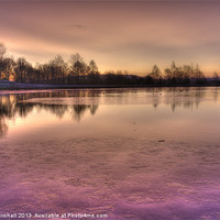 Buy canvas prints of Winter Sunset Colour at Smithy Pond, Derbyshire. by David Birchall