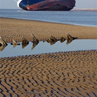 Buy canvas prints of Ferry Riverdance beached on Lancashire coast. by David Birchall