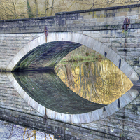 Buy canvas prints of Calver Bridge Reflection, Derbyshire by David Birchall