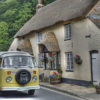 Buy canvas prints of  VW Camper and Thatch by David Birchall