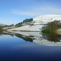 Buy canvas prints of  Ladybower Winter Reflections by David Birchall
