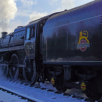 Buy canvas prints of Winter steam train 73129 by David Birchall