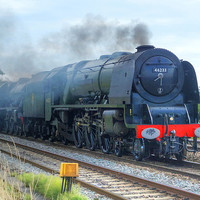 Buy canvas prints of Steam locomotives double-header  by David Birchall