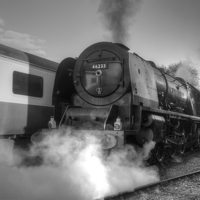 Buy canvas prints of  46233 Duchess Of Sutherland in black and white by David Birchall