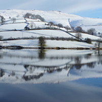 Buy canvas prints of Ladybower Winter Reflections Panorama by David Birchall