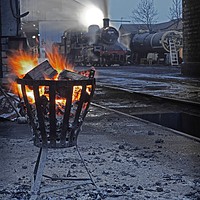 Buy canvas prints of The steam shed yard at night. by David Birchall