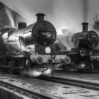 Buy canvas prints of Steam locomotives at dusk, Loughborough by David Birchall