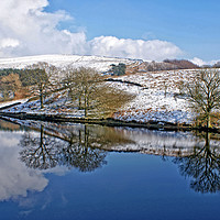 Buy canvas prints of Winter reflections at Errwood Reservoir, Derbys. by David Birchall