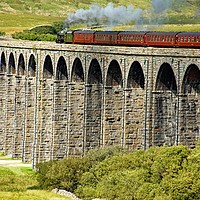 Buy canvas prints of Steam train on Ribblehead viaduct. by David Birchall