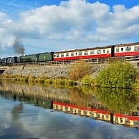 Buy canvas prints of Steam train reflections at Butterley Reservoir by David Birchall