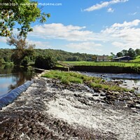 Buy canvas prints of Weir on River Calder at Whalley, Lancashire. by David Birchall