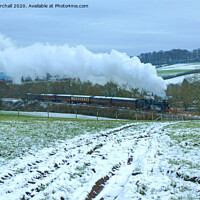 Buy canvas prints of Steam train 73129 in snowy landscape. by David Birchall
