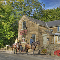Buy canvas prints of Horse riders at Royal Oak pub, Millthorpe, Derbysh by David Birchall
