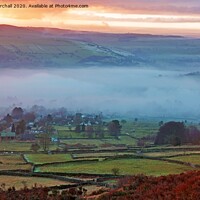 Buy canvas prints of Misty winter sunset viewed from  Curbar Edge. by David Birchall