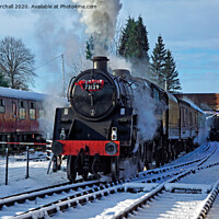 Buy canvas prints of Steam locomotive 73129 in snow. by David Birchall