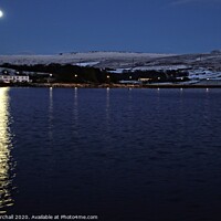 Buy canvas prints of Winter full moon at Hollingworth Lake. by David Birchall
