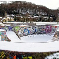 Buy canvas prints of Hebden Bridge in winter, from the skatepark. by David Birchall