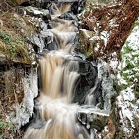 Buy canvas prints of Pennine waterfall in winter. by David Birchall