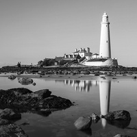 Buy canvas prints of  Black and White Reflections of a Lighthouse by Helen Holmes