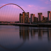 Buy canvas prints of  Pink Sunset on Newcastle Quayside by Helen Holmes