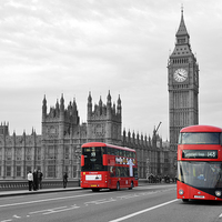 Buy canvas prints of Buses on Westminster Bridge  by A B