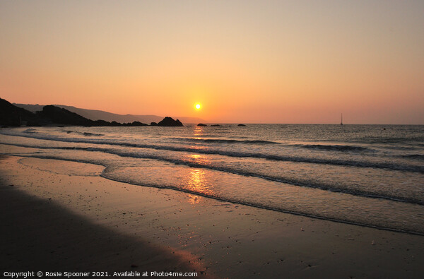 Sunrise on Looe Beach at Low tide Picture Board by Rosie Spooner